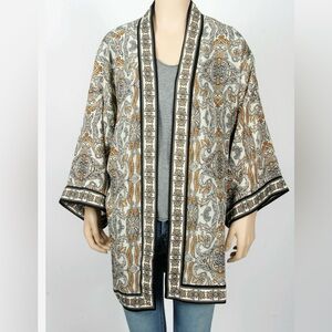 Max Studio Paisley Kimono with Black and Gold Accents
